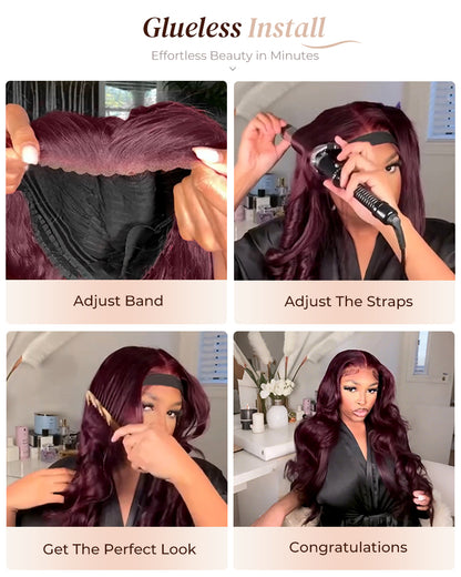 00024"=$183 | Ombre Plum Color Loose Body Wave Glueless 6x5 Pre-Cut Lace Human Hair Wig