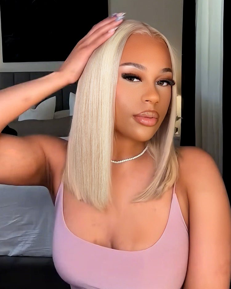 Arabella 6x5 Invisible Knots Glueless Blonde Highlight Straight Bob Wig Pre-cut Lace Beginner Friendly