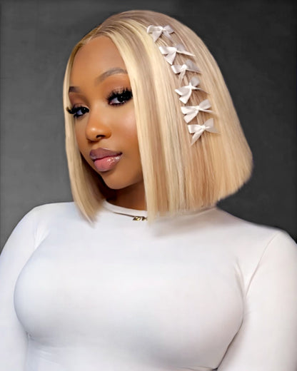 Arabella 6x5 Invisible Knots Glueless Blonde Highlight Straight Bob Wig Pre-cut Lace Beginner Friendly