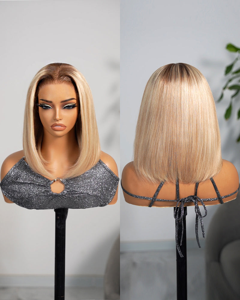 Arabella 6x5 invisible knots Glueless Loose Body Wave Bob Wig Pre-cut Lace Brown Blonde Ombre Beginner Friendly