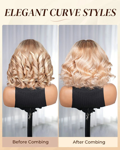 Arabella Hair glueless short bob wig loose body wave—before and after brushing