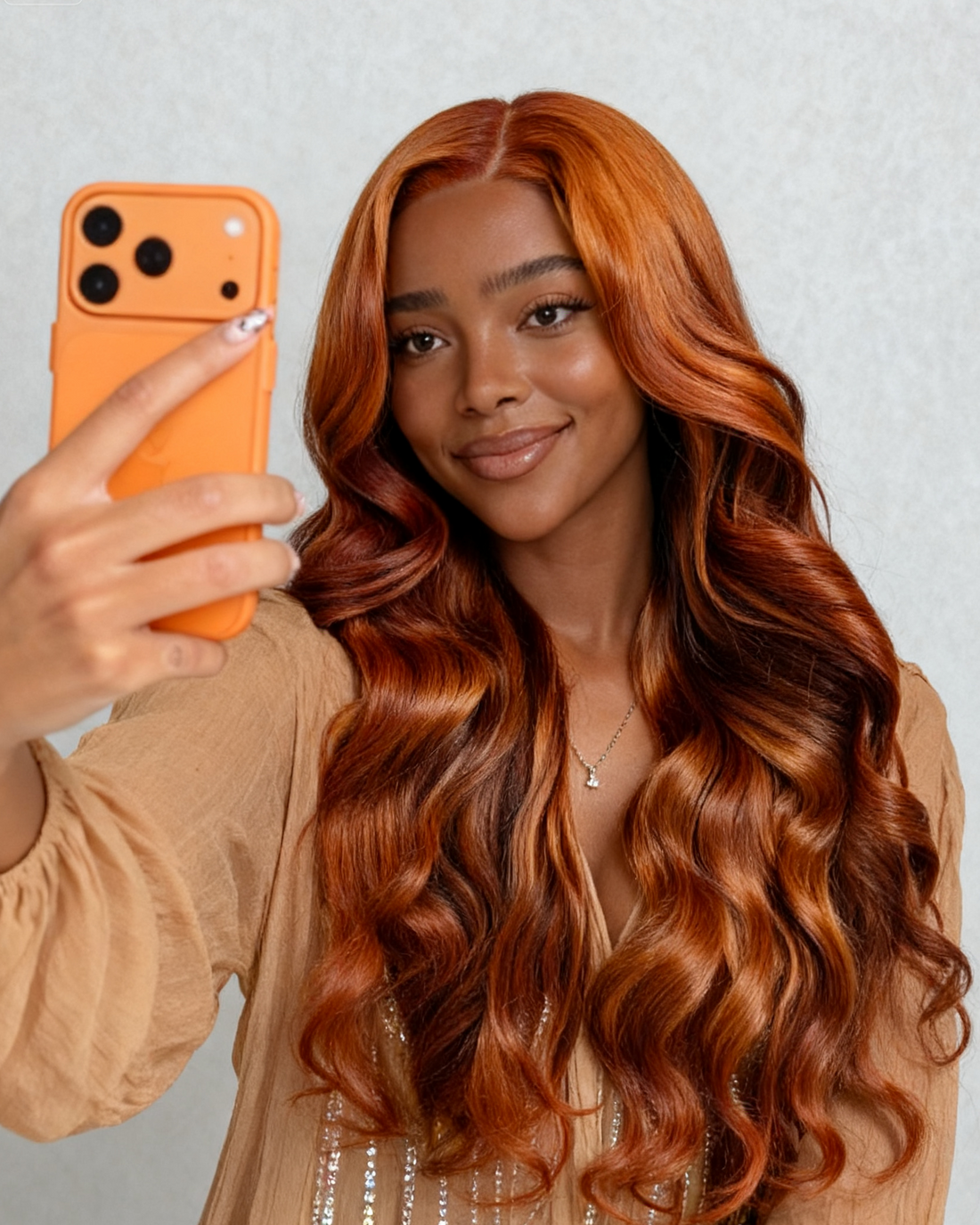 Ginger Wig with iPhone