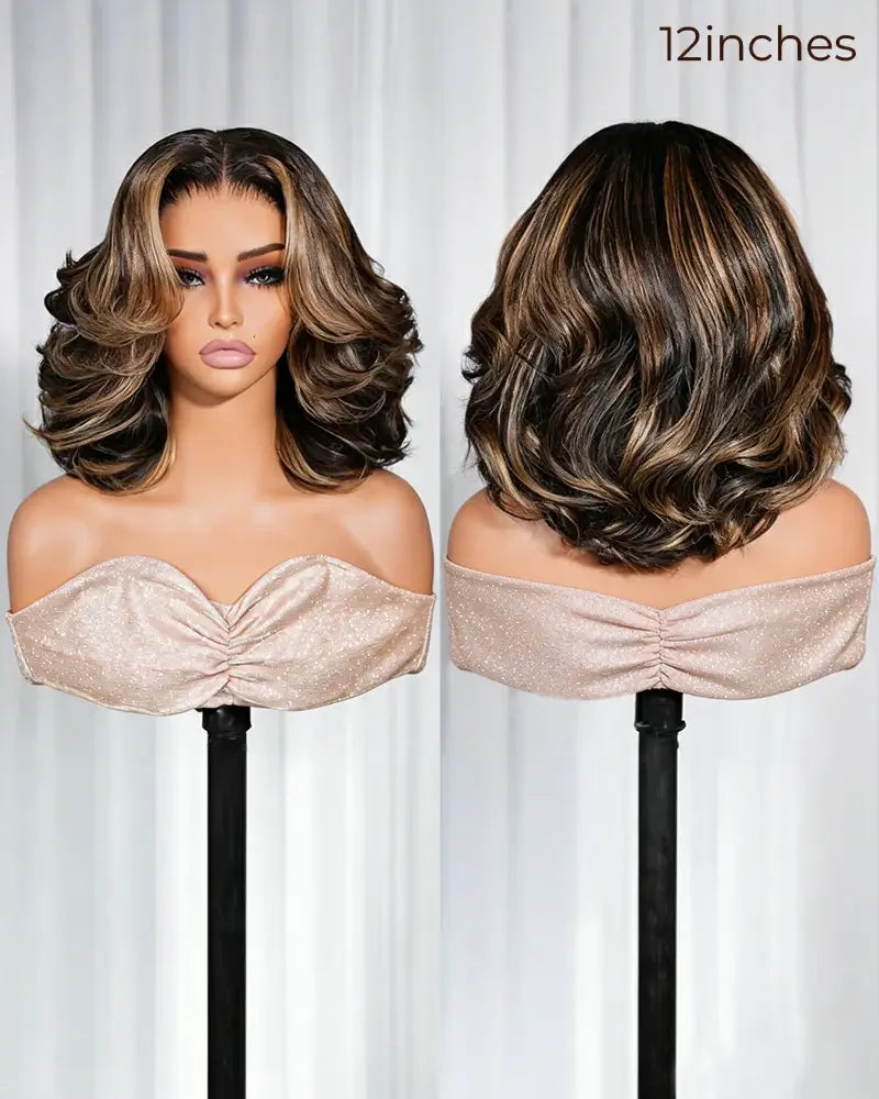 12 inches ombre platinum blonde balayage front view and back view