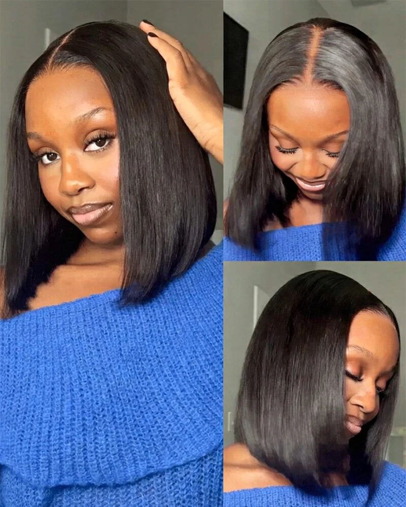 Arabella 6x5 Invisible Knots Glueless &amp; 13x4 Frontal Lace Straight Bob Wig Pre-cut Lace Natural Black Beginner Friendly