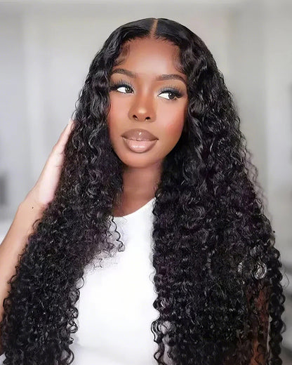 0004x4 Glueless Lace Water Wave Lace Closure Natural Black Human Hair Wig