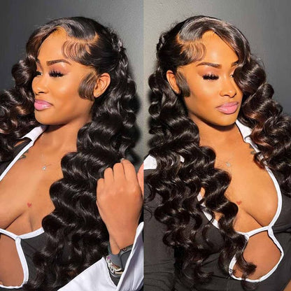 Arabella 【30" Super Sale】 6x5 Invisible Knots Glueless &amp; 13x4 Lace Front Pre-Bleached Knots Natural Black Body Wave/Straight/Curly Human Hair Wig Loose Wave