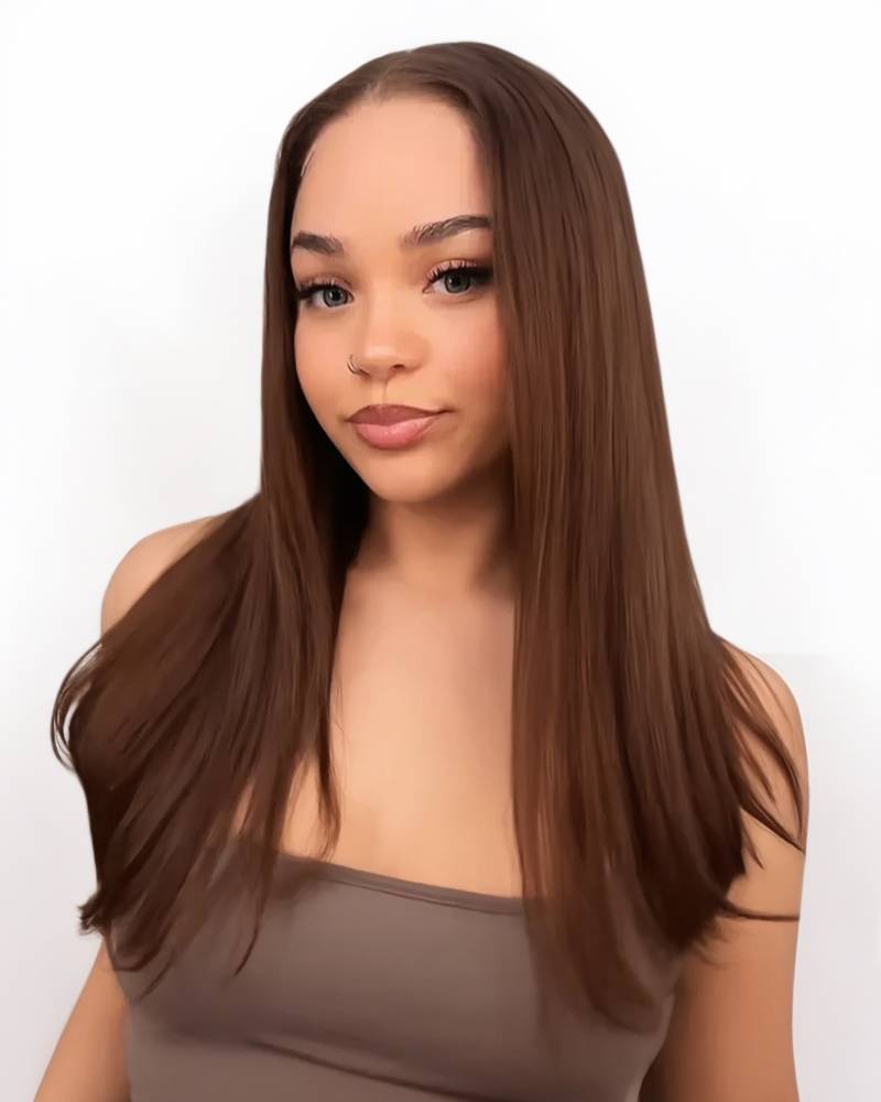 【BOGO】Limited Design Dark Brown Colored Straight Glueless 6x5 Pre-Cut Lace Human Hair Wigs 20 (High-Density)