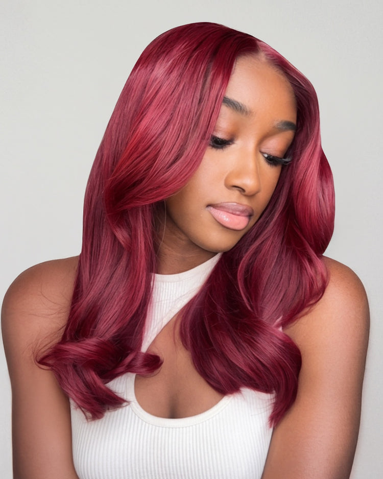 【BOGO】Limited Design Burgundy Red 99J Color Straight Glueless 6x5 Pre-Cut Lace Human Hair Wig