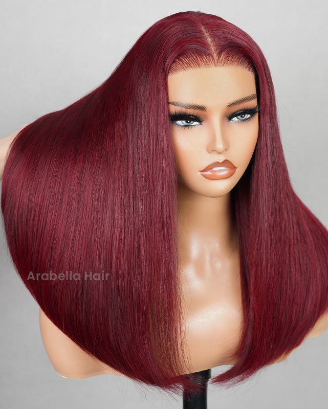 Arabella 6x5 invisible knots Glueless Burgundy Straight Wig Pre-cut Lace Beginner Friendly