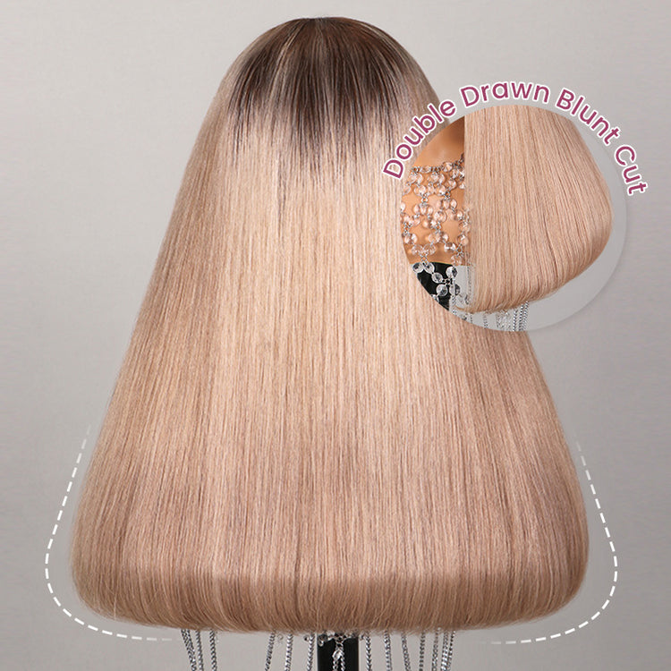 Arabella 6x5 invisible knots Glueless Ash Blonde Ombre Colored Wig Straight Bob Wig Pre-cut Lace Beginner Friendly