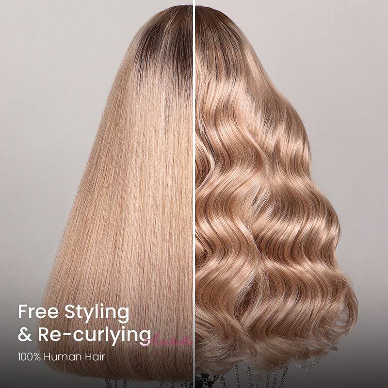 Arabella 6x5 invisible knots Glueless Ash Blonde Ombre Colored Wig Straight Bob Wig Pre-cut Lace Beginner Friendly