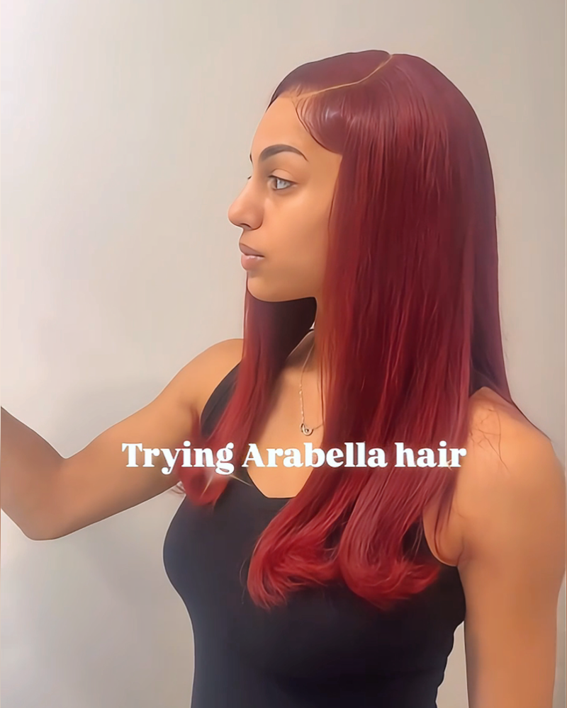 Arabella 6x5 invisible knots Glueless Burgundy Straight Wig Pre-cut Lace Beginner Friendly