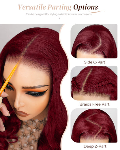 Arabella 6x5 invisible knots Glueless Burgundy Straight Wig Pre-cut Lace Beginner Friendly