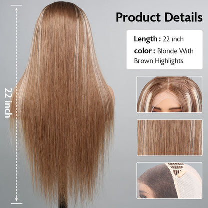 00013x4 Lace Front Mixed Brown &amp; Blonde Color Straight Human Hair Wig