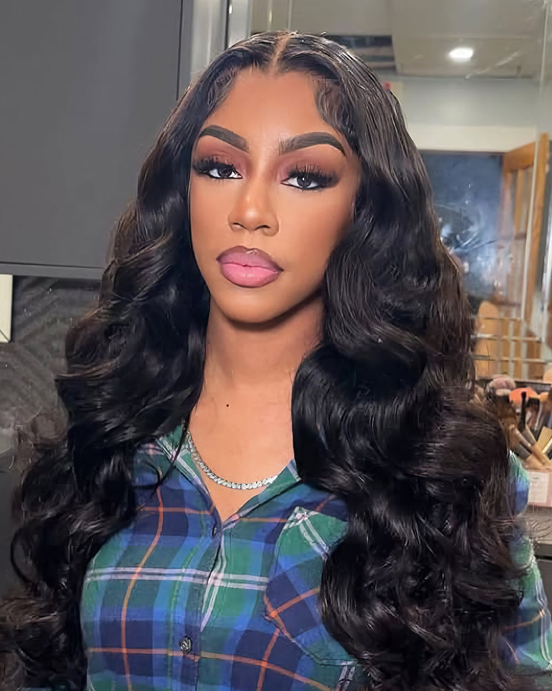 【Subscriber Deal】26" Body Wave Natural Black 4x4 Lace Human Hair Wig Middle Part
