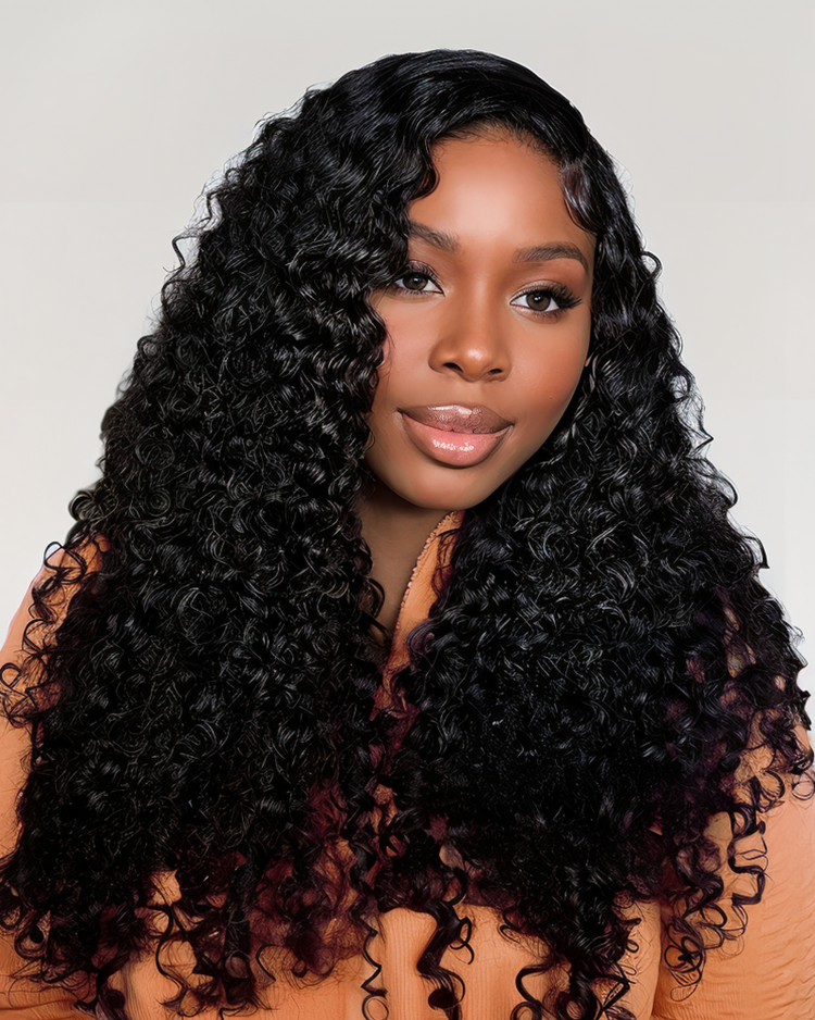 Arabella 6x5 invisible knots Glueless Jerry Curly Wig Pre-cut Lace Natural Black Beginner Friendly