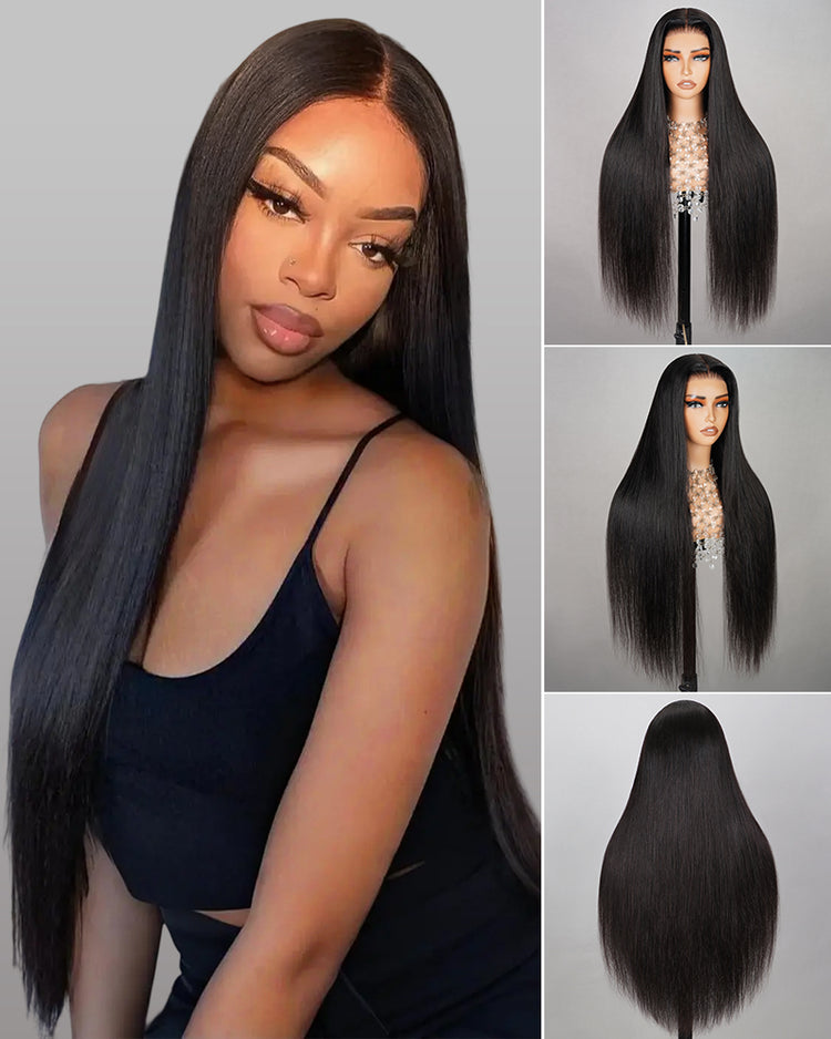 13x4 lace frontal wig, black human hair wig shown from different angles