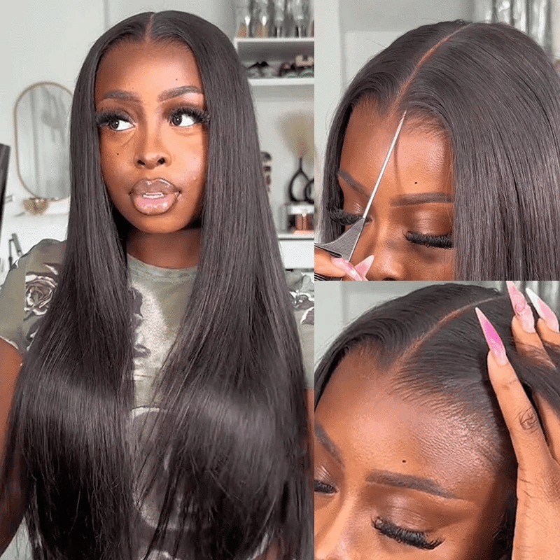 Arabella 6x5 invisible knots Glueless Silky Straight Wig Pre-cut Lace Natural Black Beginner Friendly