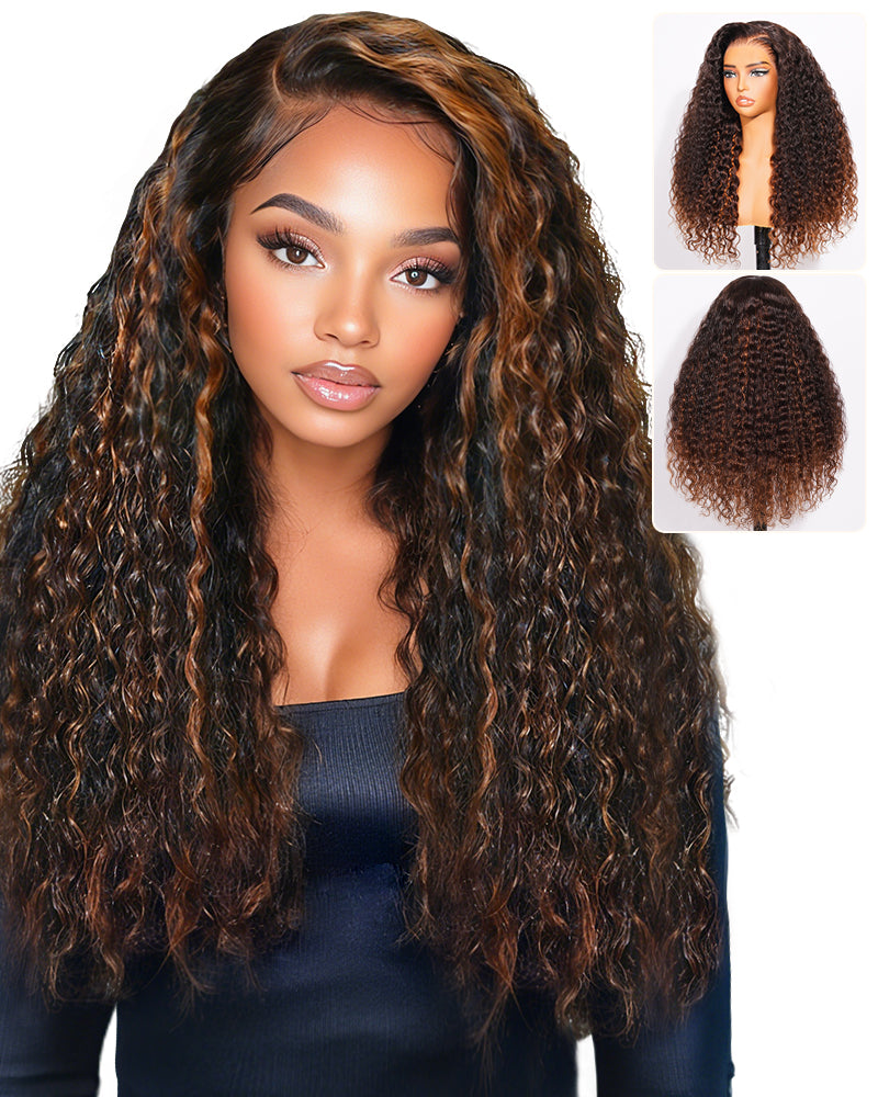 Arabella 13x6 Three-Go™ Glueless Wig Chestnut Brown Ombre Water Wave With Drawstring For Beginner