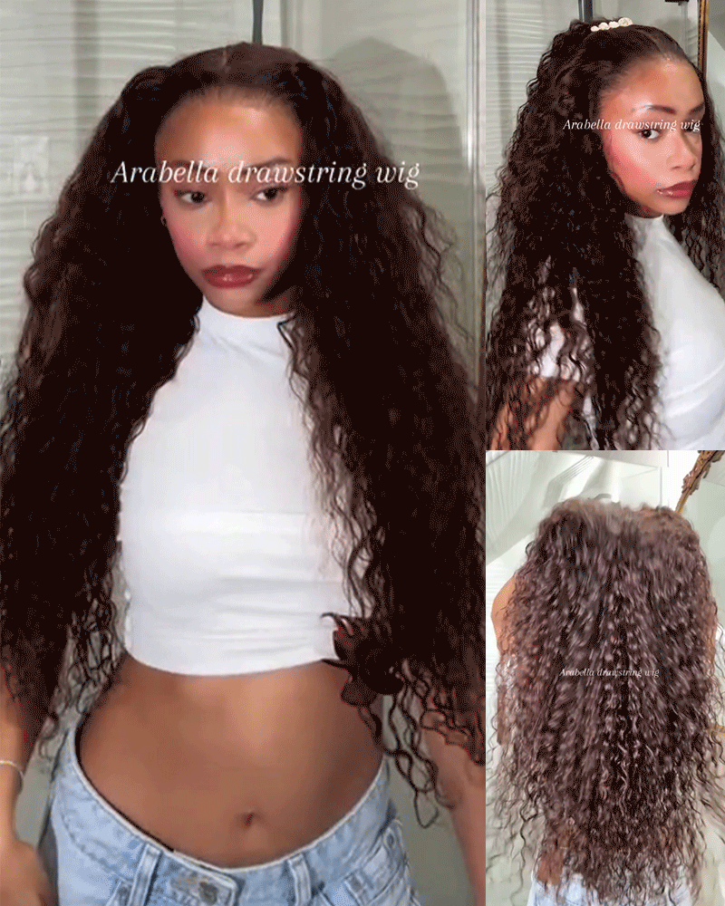 Arabella 13x6 Three-Go™ Glueless Wig Water Wave With Drawstring Natural Black 100% Human Hair Wig