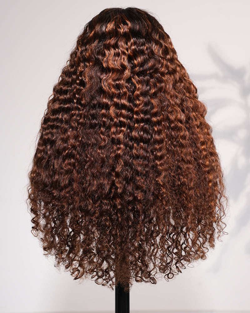 Arabella 13x6 Three-Go™ Glueless Wig Dark Brown Highlights Burmese Curly With Drawstring