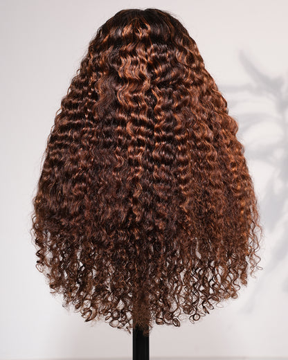 Arabella 13x6 Three-Go™ Glueless Wig Dark Brown Highlights Burmese Curly With Drawstring