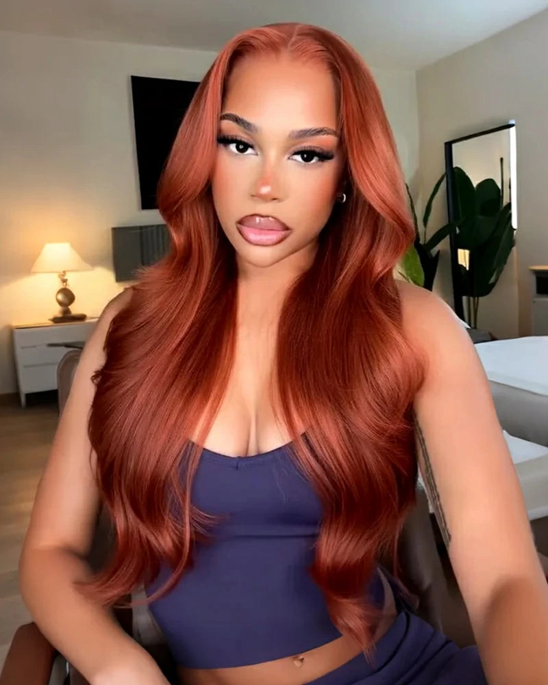 Arabella 13x6 Three-Go™ Dark Copper Ginger Glueless Wig Loose Body Wave With Drawstring 100% Human Hair Wig