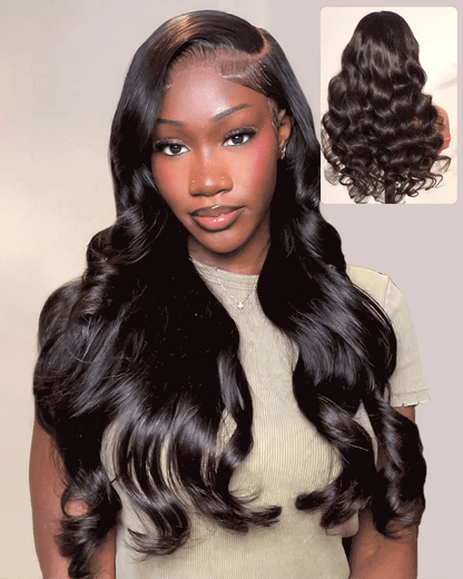 Arabella 13x6 Three-Go™ Glueless Wig Body Wave With Drawstring Natural Black 100% Human Hair Wig