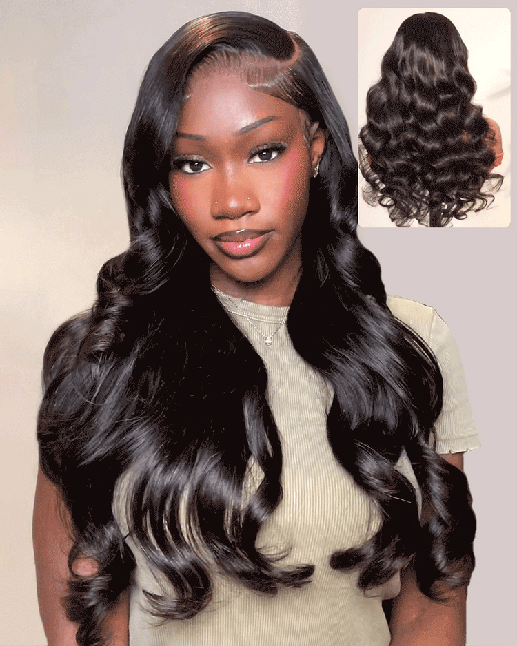 Arabella 13x6 Three-Go™ Glueless Wig Body Wave With Drawstring Natural Black 100% Human Hair Wig