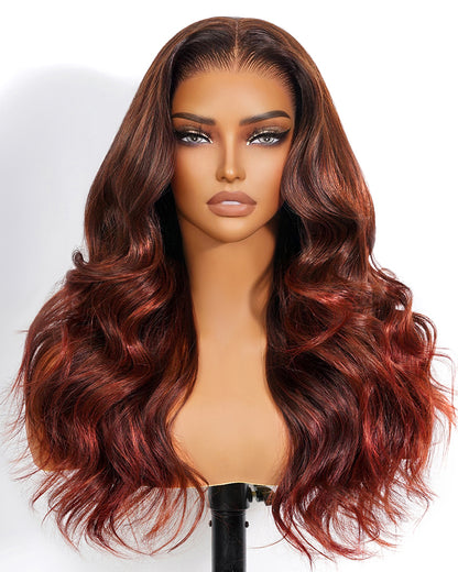 Arabella 13x6 Three-Go™ Dark Auburn Ombre Glueless Wig Loose Body Wave With Drawstring 100% Human Hair Wig