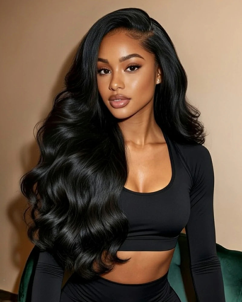 Premium 13x6 black human hair wig, glueless body wave lace front (wear &amp; go)