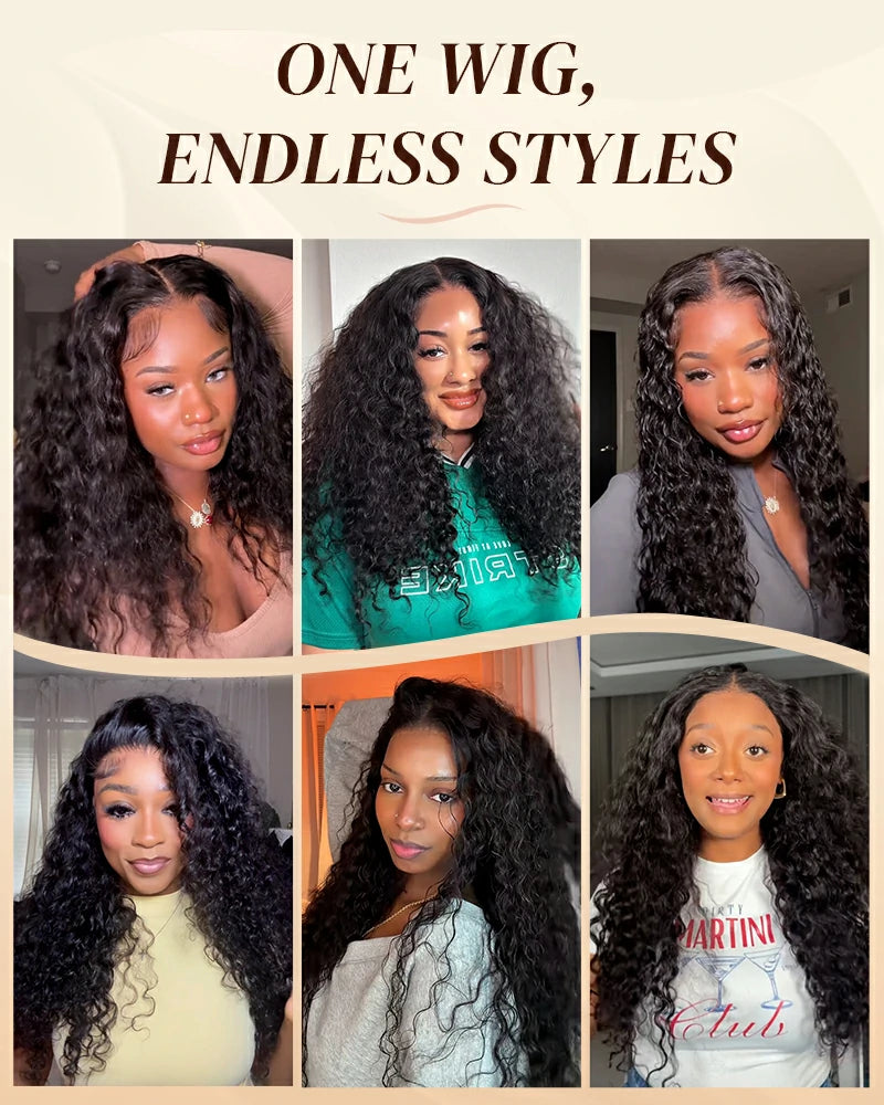 Multiple hairstyles: Water wave wig styled in ponytail, half-up, and down styles for versatility