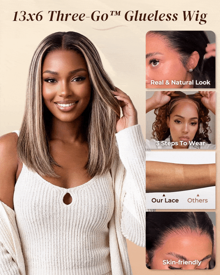 Arabella 13x6 Three-Go™ 250% Density Ombre Platinum Blonde Balayage Highlights Glueless Wig Straight Bob Wig With Drawstring