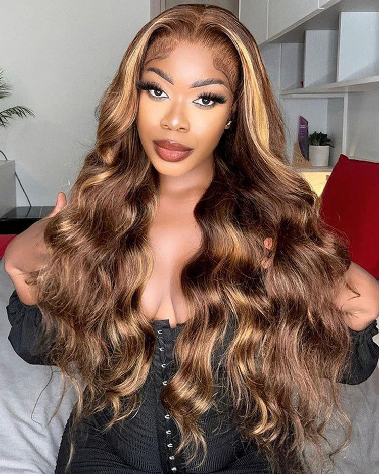 【BOGO】13x4 Lace Front Honey Blonde Piano Highlights Body Wave Human Hair Wigs