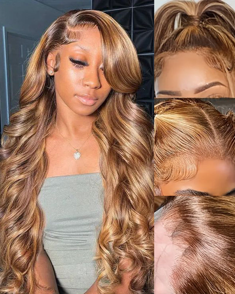 【BOGO】13x4 Lace Front Honey Blonde Piano Highlights Body Wave Human Hair Wigs