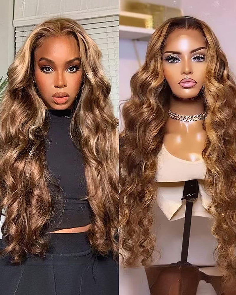 【BOGO】13x4 Lace Front Honey Blonde Piano Highlights Body Wave Human Hair Wigs
