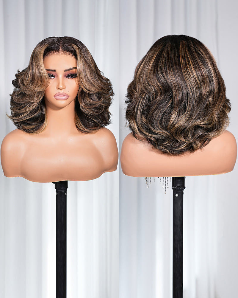 Arabella 6x5 invisible knots Glueless Loose Wave Bob Wig Pre-cut Lace Ombre Platinum Blonde Balayage Highlights Beginner Friendly