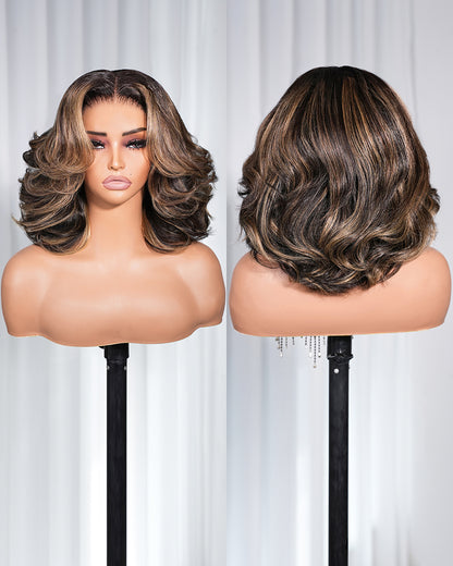 Arabella 6x5 invisible knots Glueless Loose Wave Bob Wig Pre-cut Lace Ombre Platinum Blonde Balayage Highlights Beginner Friendly