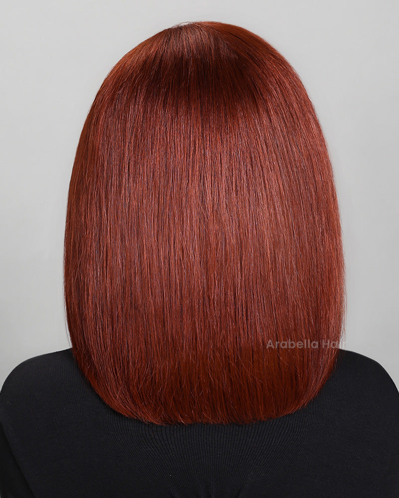 【BOGO】Reddish Brown Auburn Color Straight Short Bob 6x5 Lace Front Human Hair Wigs