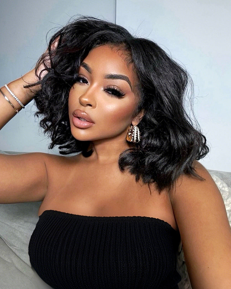Arabella 6x5 invisible knots Glueless Loose Wave Bob Wig Pre-cut Lace Natural Black Beginner Friendly