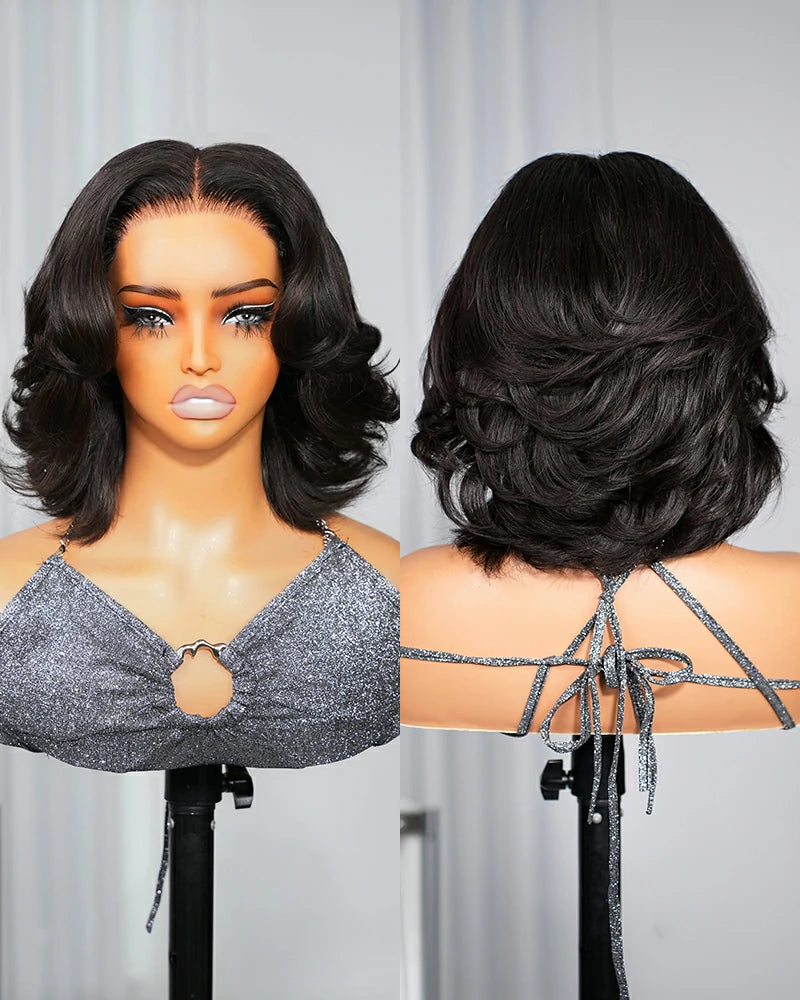Arabella 6x5 invisible knots Glueless Loose Wave Bob Wig Pre-cut Lace Natural Black Beginner Friendly