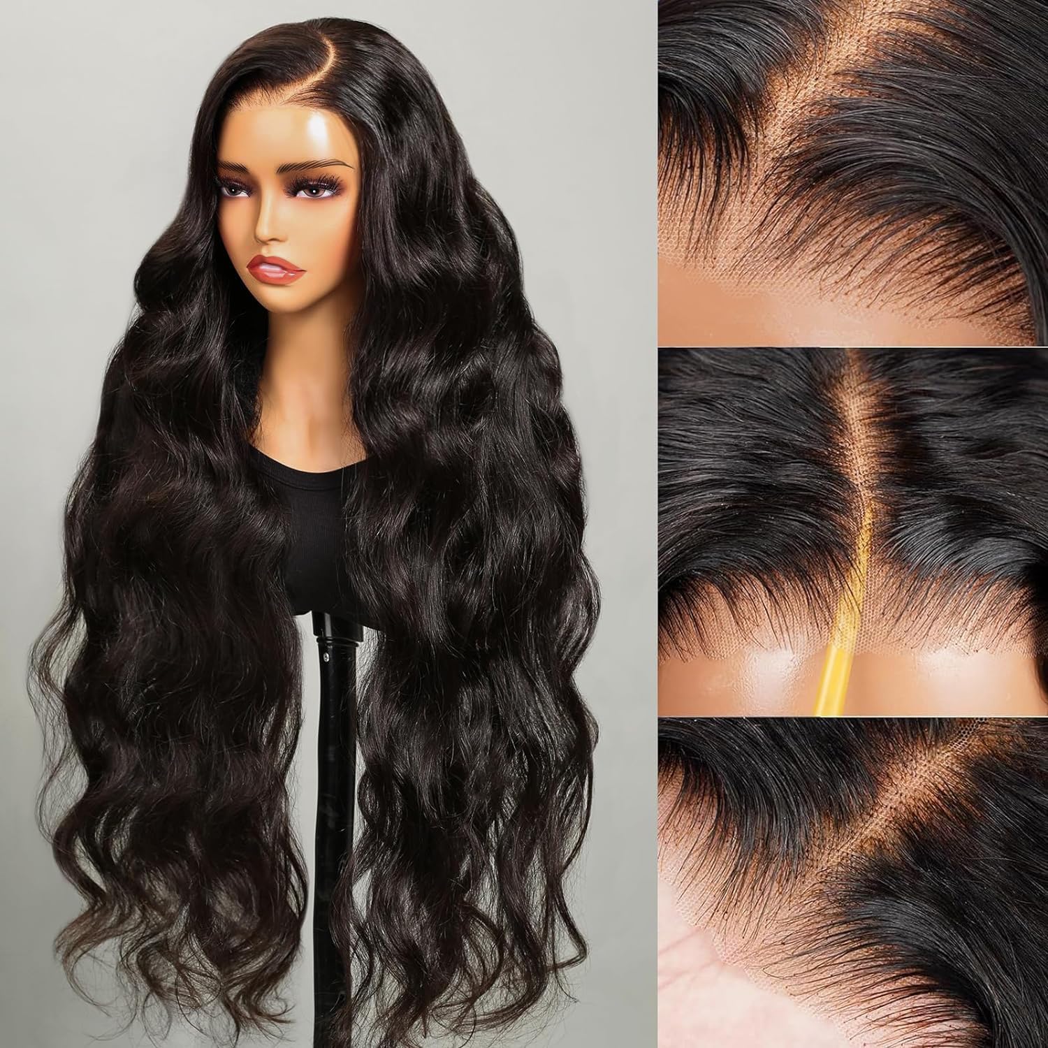 Arabella 【30" Super Sale】 6x5 Invisible Knots Glueless &amp; 13x4 Lace Front Pre-Bleached Knots Natural Black Body Wave/Straight/Curly Human Hair Wig