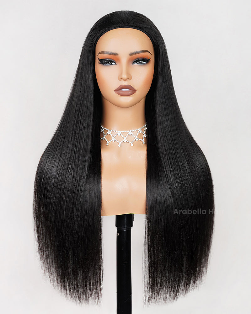 Arabella 3 In 1 Half Wig Glueless Silky Straight Wig Invisi Drawstring Natural Black Endless Protective Styles