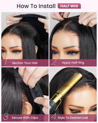 Arabella 3 In 1 Half Wig Glueless Silky Straight Wig Invisi Drawstring Natural Black Endless Protective Styles