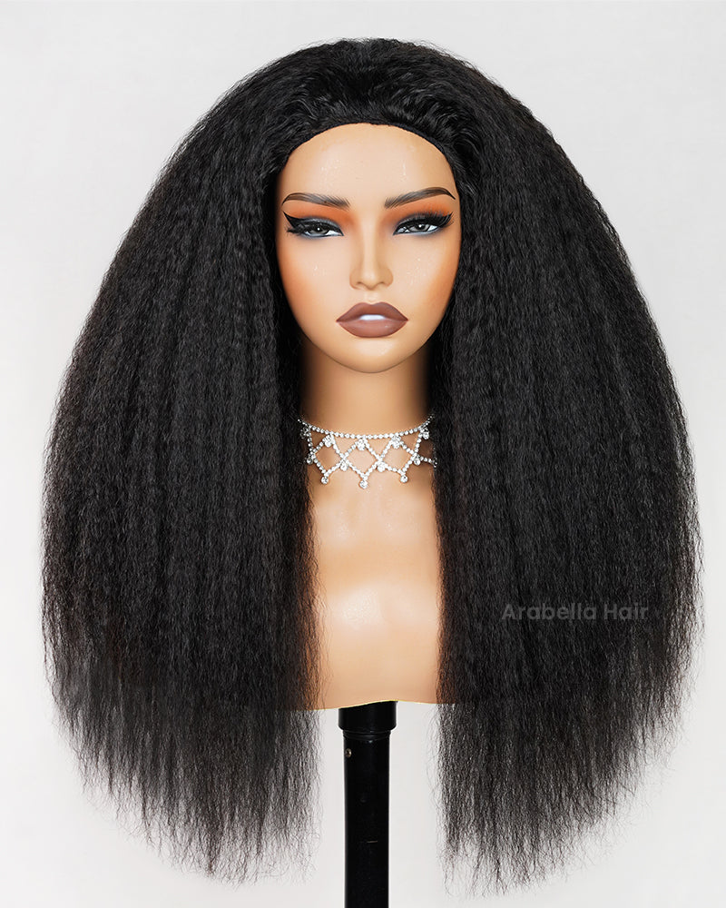 Arabella 3 In 1 Half Wig Glueless Yaki Straight Wig Invisi Drawstring Natural Black Endless Protective Styles