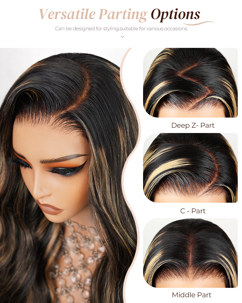 000Arabella 6x5 invisible knots Glueless Balayage Highlight Colored Wig Loose Deep Wave Wig Pre-cut Lace Beginner Friendly