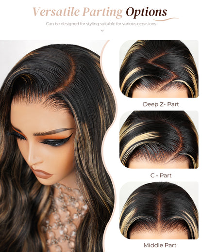 000Arabella 6x5 invisible knots Glueless Balayage Highlight Colored Wig Loose Deep Wave Wig Pre-cut Lace Beginner Friendly
