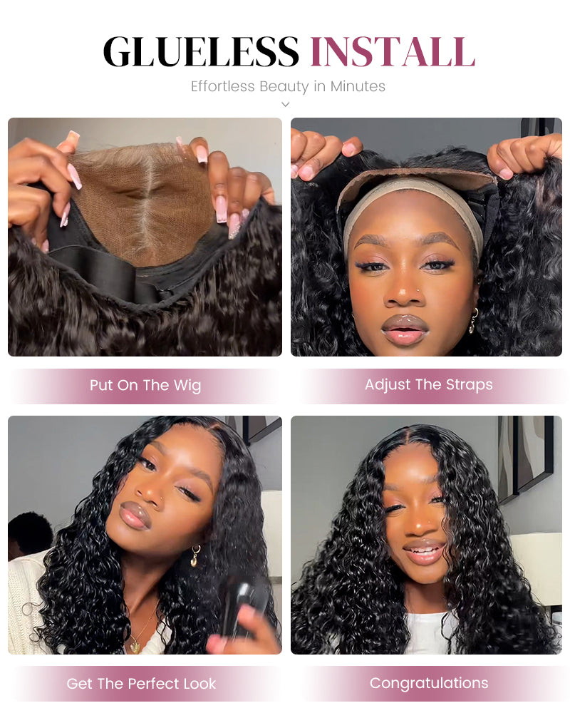 000Arabella 6x5 invisible knots Glueless Bohemian Curl Wig Pre-cut Lace Natural Black Beginner Friendly