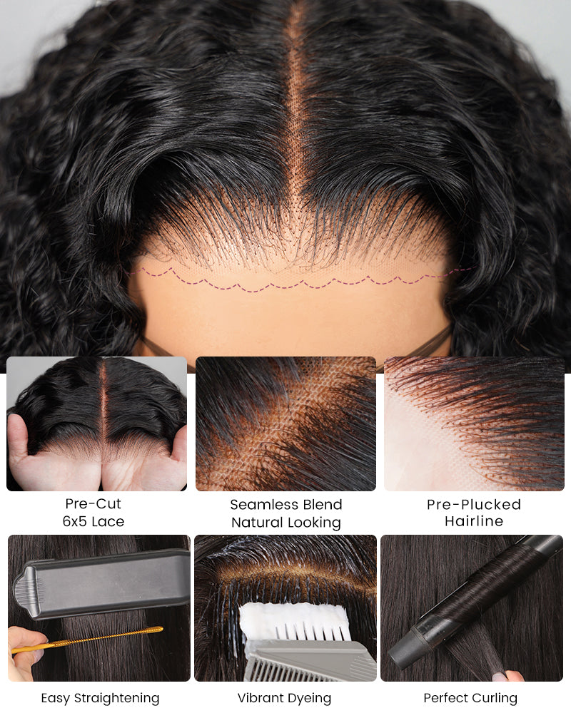000Arabella 6x5 invisible knots Glueless Bohemian Curl Wig Pre-cut Lace Natural Black Beginner Friendly