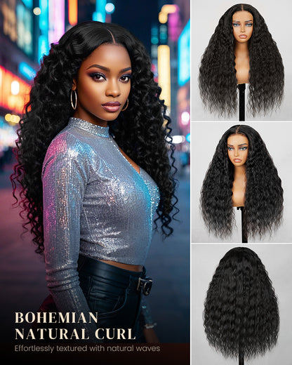000Arabella 6x5 invisible knots Glueless Bohemian Curl Wig Pre-cut Lace Natural Black Beginner Friendly